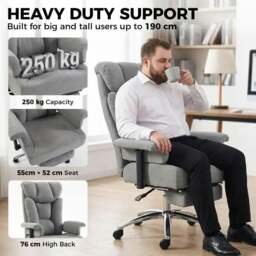 Rackhams Big and Tall Office Chair, 250 kg Heavy Duty Executive Desk Chair with Adjustable Padded Armrests and High Back, Grey - thumbnail 4