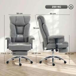Rackhams Big and Tall Office Chair, 250 kg Heavy Duty Executive Desk Chair with Adjustable Padded Armrests and High Back, Grey - thumbnail 3