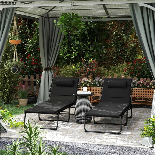 Rackhams Folding Sun Loungers Set of 2, Reclining Sun Bed, Black - image 1