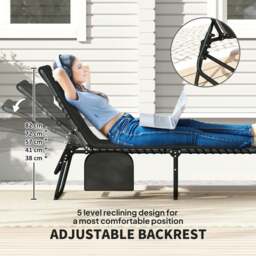Rackhams Folding Sun Loungers Set of 2, Reclining Sun Bed, Black - thumbnail 4