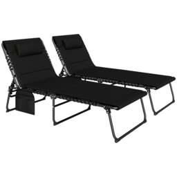 Rackhams Folding Sun Loungers Set of 2, Reclining Sun Bed, Black - thumbnail 2