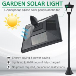 Rackhams Outdoor Garden Solar Light with Base IP44 Optical Control Dimmable - Black - 15L x 15W x 120H(cm) - thumbnail 4