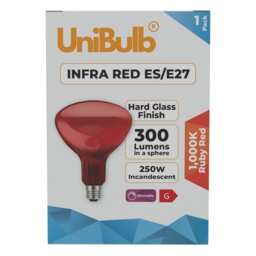 Rackhams Infra-Red Ruby Red Heater Lamp Bulb E27 300lm 250W 2000K - Pack of 1