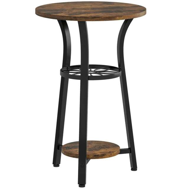 Rackhams Small Round Side Table with 3 Storage Shelves - Rustic Brown