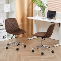 Rackhams Office Chair, PU Leather Suede, Adjustable Height, Wheels, 360° Swivel, Heavy Duty Base, 150kg Load - Brown - Brown - Armless - thumbnail 4