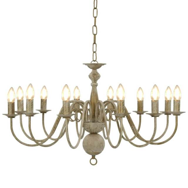Rackhams Chandelier Antique White 12 x E14 Bulbs