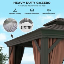 Rackhams 3 x 3.7m Aluminium Hardtop Gazebo Canopy 2 Tier Roof Dark Brown - thumbnail 4