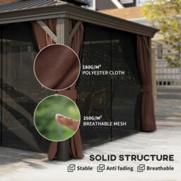 Rackhams 3 x 3.7m Aluminium Hardtop Gazebo Canopy 2 Tier Roof Dark Brown - thumbnail 5