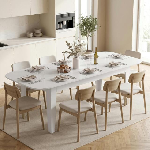 Rackhams 140-180 cm Extendable Oval Dining Table for 4-6 Round Edges White - image 1