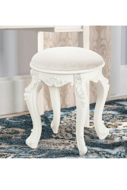 Rackhams Elegant Round Upholstered Dressing Makeup Stool for Vanity - Beige - image 1