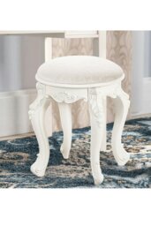 Rackhams Elegant Round Upholstered Dressing Makeup Stool for Vanity - Beige - thumbnail 1