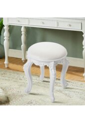 Rackhams Elegant Round Upholstered Dressing Makeup Stool for Vanity - Beige - thumbnail 3
