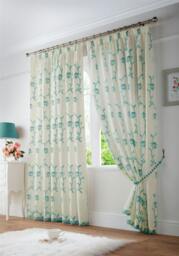 Rackhams Exe Embroidery Voile Curtains - Teal - 148cm width x 183cm drop