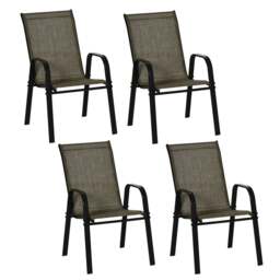 Rackhams Set of 4 Garden Dining Chair Set Outdoor w/ High Back Armrest Brown - Beige - thumbnail 2