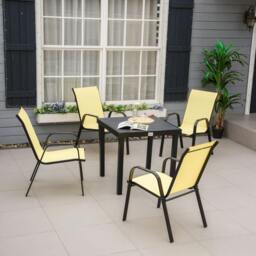 Rackhams Set of 4 Garden Dining Chair Set Outdoor w/ High Back Armrest Brown - Beige - thumbnail 1