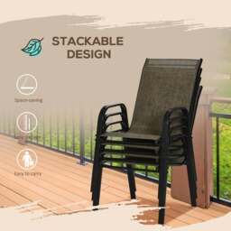 Rackhams Set of 4 Garden Dining Chair Set Outdoor w/ High Back Armrest Brown - Beige - thumbnail 5