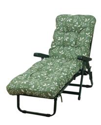 Rackhams Deluxe Garden Sunbed - Multi-Pattern Reclining Sun Lounger - Country Green (green frame) - 99cm x 58cm x 115cm - thumbnail 1
