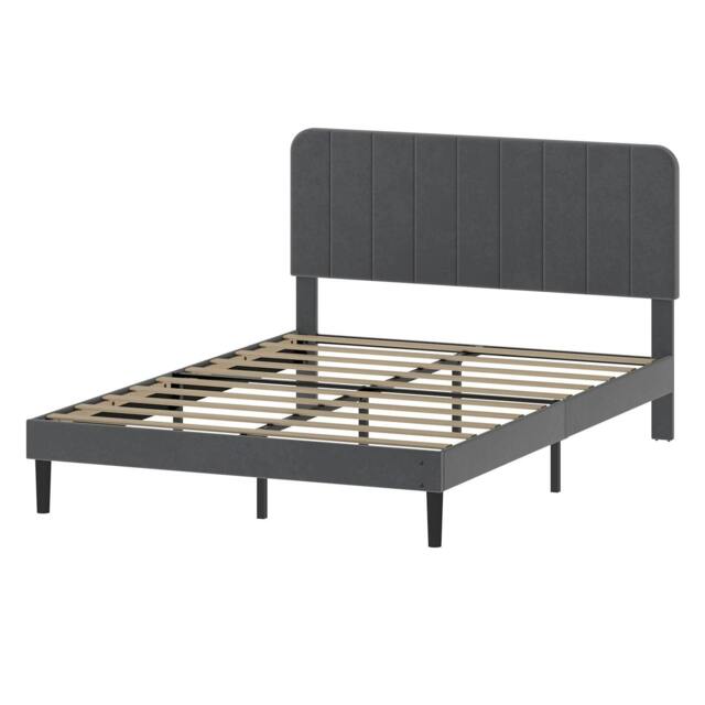 Rackhams Bed Frame Velvet Upholstered Platform Adjustable Headboard Double King - SoftLuxe Grey - image 1