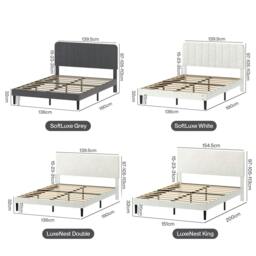 Rackhams Bed Frame Velvet Upholstered Platform Adjustable Headboard Double King - SoftLuxe Grey - thumbnail 3