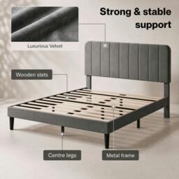 Rackhams Bed Frame Velvet Upholstered Platform Adjustable Headboard Double King - SoftLuxe Grey - thumbnail 6