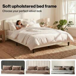 Rackhams Bed Frame Velvet Upholstered Platform Adjustable Headboard Double King - SoftLuxe Grey - thumbnail 4