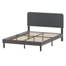 Rackhams Bed Frame Velvet Upholstered Platform Adjustable Headboard Double King - SoftLuxe Grey