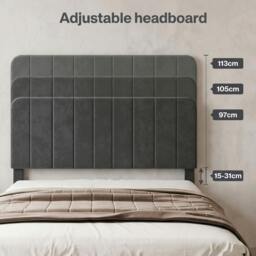 Rackhams Bed Frame Velvet Upholstered Platform Adjustable Headboard Double King - SoftLuxe Grey - thumbnail 5