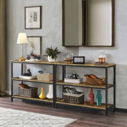 Rackhams 3 Tier Console Table For Hallway Rustic Brown - thumbnail 4