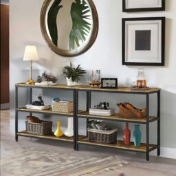 Rackhams 3 Tier Console Table For Hallway Rustic Brown - thumbnail 5