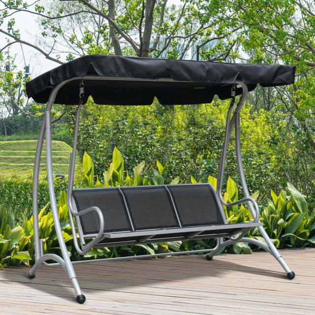 Rackhams 3 Seat Metal Fabric Backyard Balcony Patio Swing Chair with Canopy Top - Black - image 1
