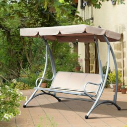 Rackhams 3 Seat Metal Fabric Backyard Balcony Patio Swing Chair with Canopy Top - Black - thumbnail 3
