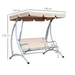 Rackhams 3 Seat Metal Fabric Backyard Balcony Patio Swing Chair with Canopy Top - Black - thumbnail 6