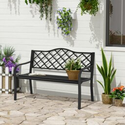 Rackhams 2-Seater Garden Bench Cast Iron Patio Antique Loveseat w/ Armrest - Black - Steel, Cast Iron - 128cm x 58.5cm x 89cm - thumbnail 1