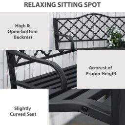 Rackhams 2-Seater Garden Bench Cast Iron Patio Antique Loveseat w/ Armrest - Black - Steel, Cast Iron - 128cm x 58.5cm x 89cm - thumbnail 4