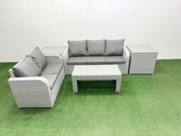 Rackhams 5 Seater PE Rattan Wicker Garden Furniture Patio Conservatory Sofa Set with Oblong Coffee Table 3 Seater Sofa Love Sofa 2 Side Table - thumbnail 1
