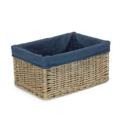 Rackhams Antique Wash Navy Cotton Lined Willow Storage Basket - Small - thumbnail 5