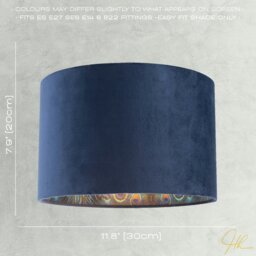 Rackhams Midnight Blue Velvet Lamp Shade with Colourful Peacock Feather Inner - thumbnail 6
