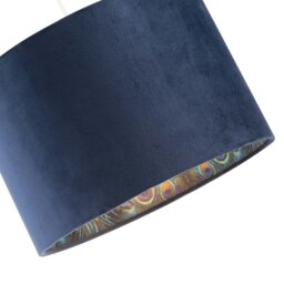 Rackhams Midnight Blue Velvet Lamp Shade with Colourful Peacock Feather Inner - thumbnail 3