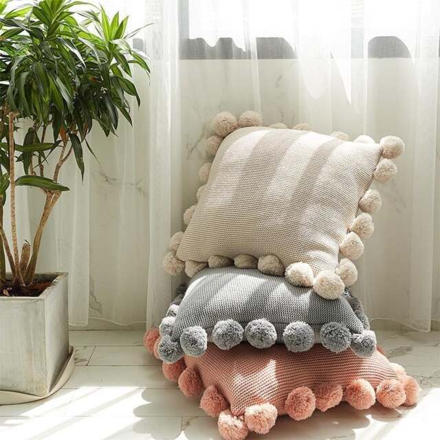 Rackhams GU93 Set Of Three Cushions, Cotton - Grey + Pink + Greige - A set of three - image 1