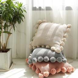 Rackhams GU93 Set Of Three Cushions, Cotton - Grey + Pink + Greige - A set of three - thumbnail 1