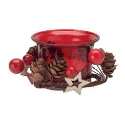 Rackhams Glass Christmas Candle Holder - Red - One Size - Red - 100% Mixed