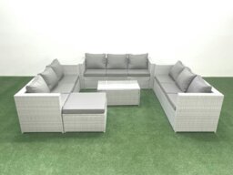 Rackhams Rattan Garden Outdoor Furniture Set 10 Seater Garden Sofa Coffee Table Set with Big Footstool Light Grey Mixed - thumbnail 2