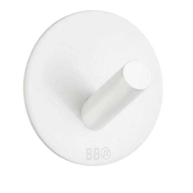Rackhams White Stainless Steel Single Towel Hook (48 x 48mm) Self Adhesive Bathroom Wall Mounted - image 1