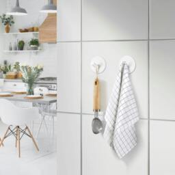 Rackhams White Stainless Steel Single Towel Hook (48 x 48mm) Self Adhesive Bathroom Wall Mounted - thumbnail 2
