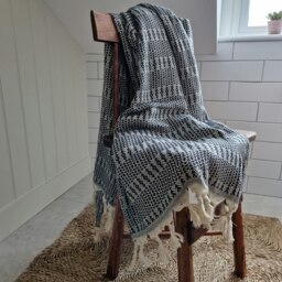 Rackhams Nora Cotton Reversible Throw Blanket - Anthracite Grey - thumbnail 2
