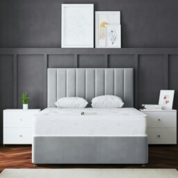 Rackhams Amelia Divan Bed with Upholstered Headboard - Two Drawers - Silver - Small Double