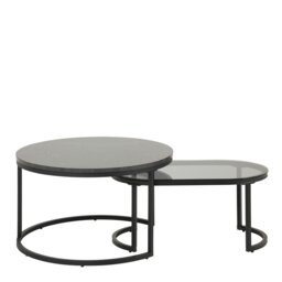 Rackhams Spiro Round/Oval Coffee Table Set with Black Marble/Smoked Melamine Glass Top - 1 - Black - Black - thumbnail 2