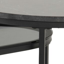 Rackhams Spiro Round/Oval Coffee Table Set with Black Marble/Smoked Melamine Glass Top - 1 - Black - Black - thumbnail 6