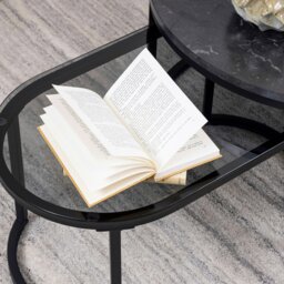 Rackhams Spiro Round/Oval Coffee Table Set with Black Marble/Smoked Melamine Glass Top - 1 - Black - Black - thumbnail 4
