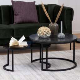Rackhams Spiro Round/Oval Coffee Table Set with Black Marble/Smoked Melamine Glass Top - 1 - Black - Black - thumbnail 3